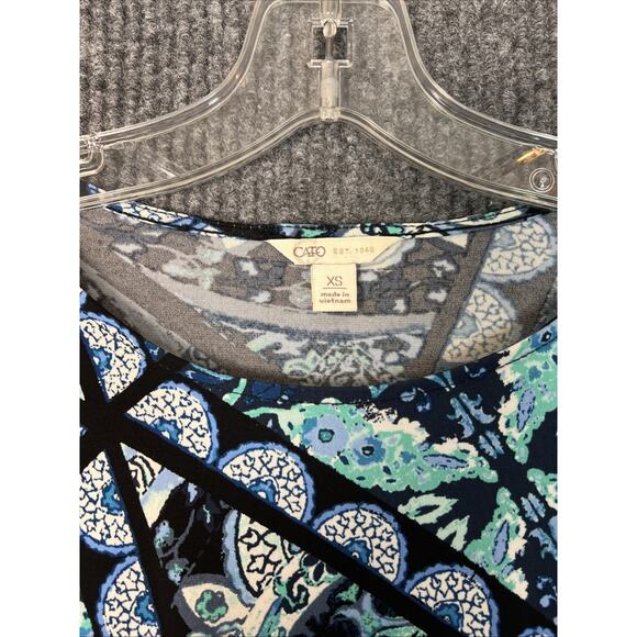 Cato Womens Blue Bohemian Floral Blouse Size XS Chiffon Hem Fairy Romantic - Picture 5 of 9